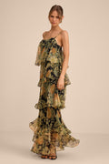 Malaia Black Multi Floral Tiered Maxi Dress