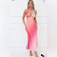 Saints + Secrets Dress Ombr Sunset Vibes Backless Maxi Dress Color: