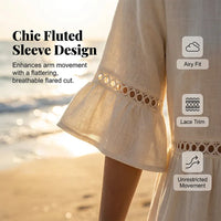 Raeven - Lightweight Midi Dress with Lace Cut-Out Details and Flutter Sleeves