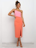 Petal & Pup Dress Petal & Pup Xiomar One Shoulder Midi Dress Pink