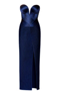 SemSem Engineered Plisse Bustier Maxi Dress Navy US 14 Moda Operandi