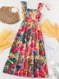 Dress Pink Green Floral Dress Color: Green Pink Size: M
