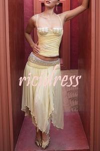 Romantic Sunset Chiffon Mid Rise Crystals & Beads Waistband Layered