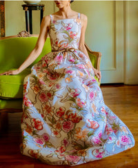 Fit And Flare Dirndl Skirt Embroidered Floral Organza Gown