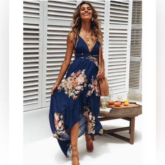 Dress Seattle Love Navy Floral Hawaii Maxi Dress Xs New Color: Black