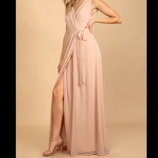 Dress Honor The Occasion Blush Sleeveless Wrap Maxi Dress Color: Pink
