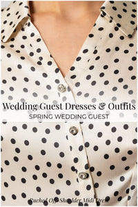 Spring Wedding Guest Outfit Talia Satin Blouse In White Polkadot