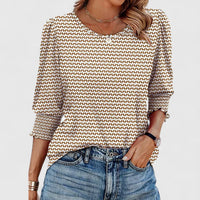 Solara | Elegant Smocked Top Khaki Floral Pattern
