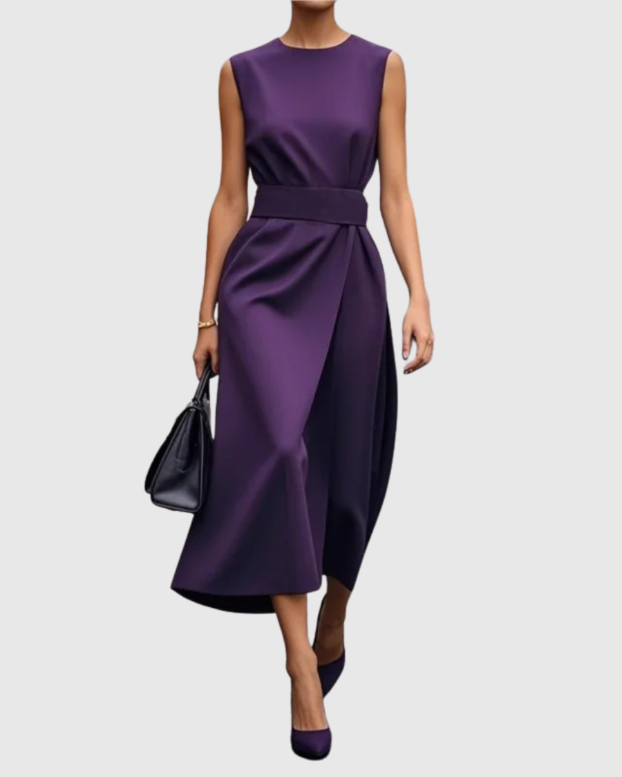 Clarimond | Elegant Round Neck Dress Purple