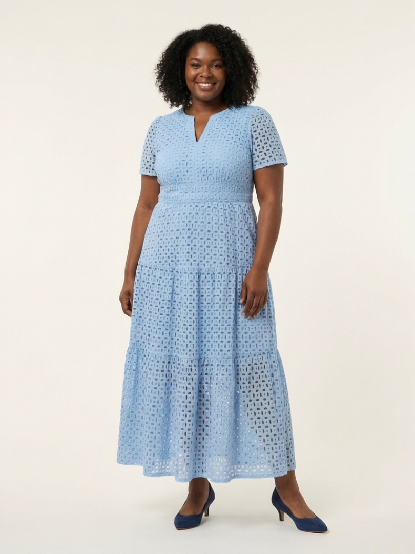 Effy – V-Neck Short Sleeve Tiered Midi Dress