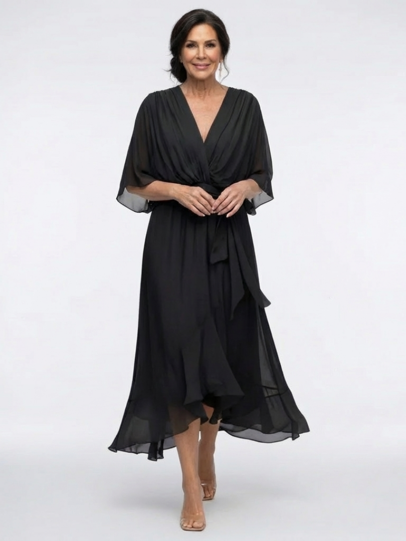 Darcy – V-Neck Draped Waist Midi Dress