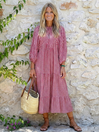 Alfiea – Geometric Print Long Sleeve Midi Dress
