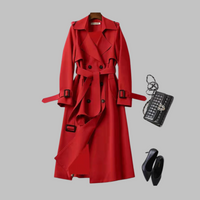 Tia - Elegant Knee-Length Loose Fit Coat Red