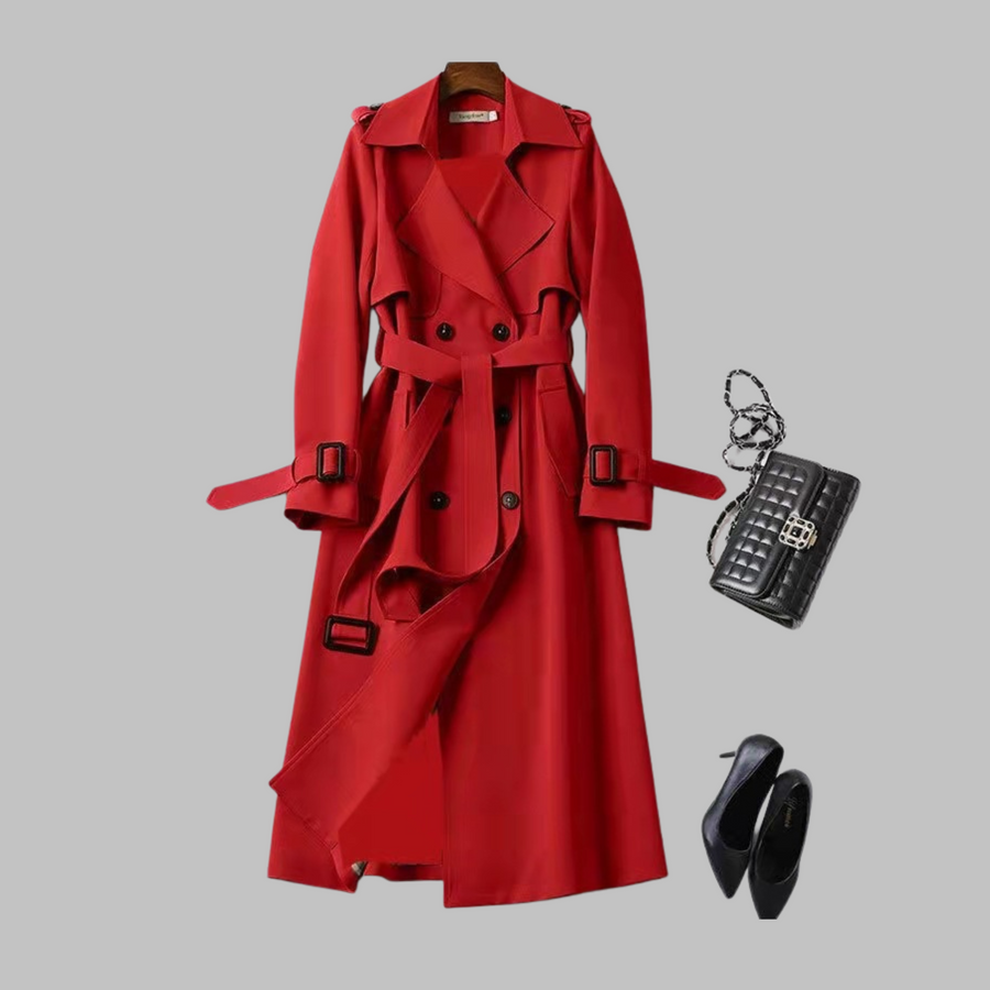 Tia - Elegant Knee-Length Loose Fit Coat Red