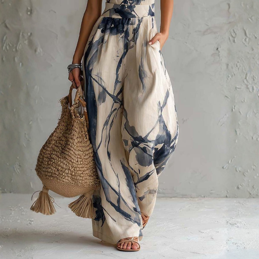 Evelyn - Artistic Print Wide-Leg Jumpsuit