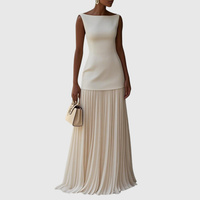 Rowina | Sleeveless Dress With Flowing Pleats Beige