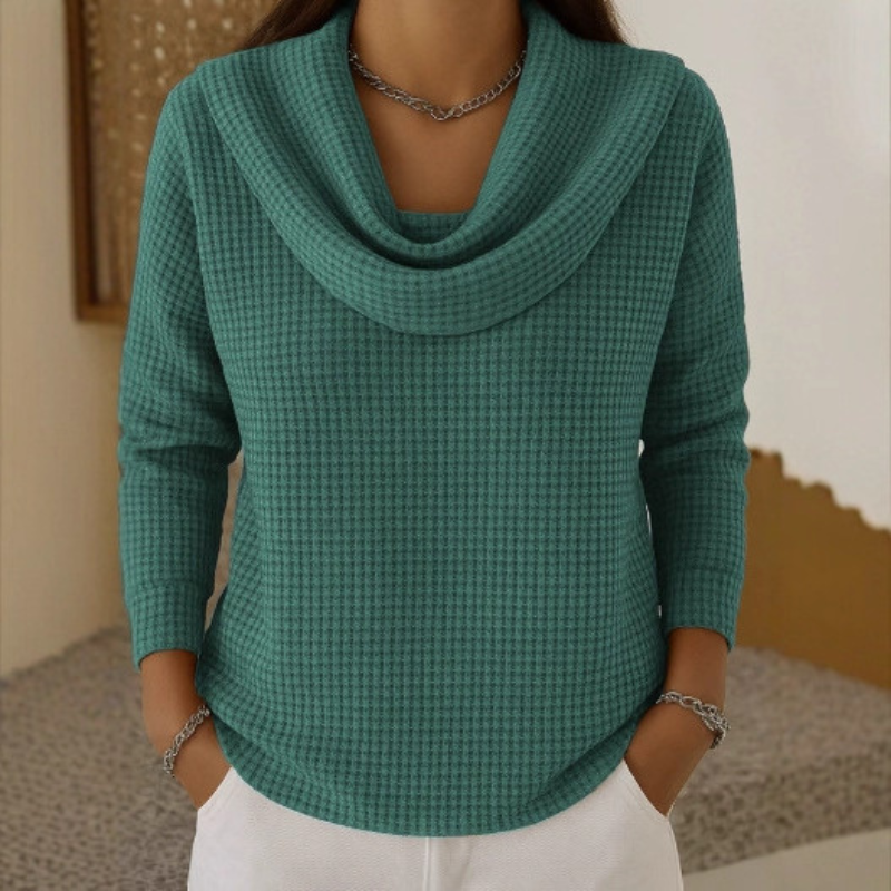 Lowenna - Warm Waffle Jumper with Waterfall Neck