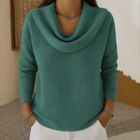 Karen  Warm Waffle Knit Sweater With Elegant Cowl Neck Green