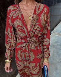 Mackenzie - Elegant Dress with Long Sleeves and Floral Print