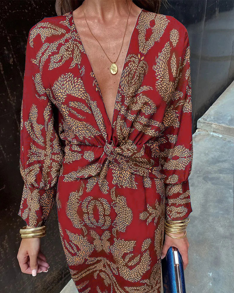 Mackenzie - Elegant Dress with Long Sleeves and Floral Print