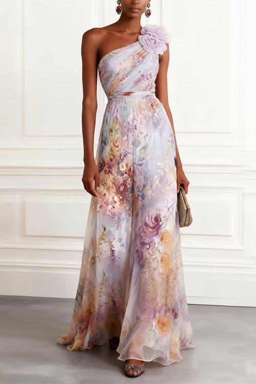 Margovil Sleeveless High Waist Floral Print Maxi Dress