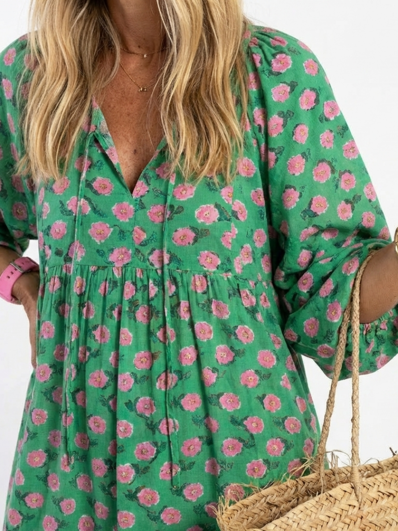 Arabella – Floral Print V-Neck Tiered Midi Dress