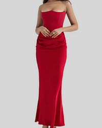 Claire | Womens Wedding Guest Draped Maxi Dress Red