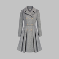 Dami - Classy Double Button Long Sleeve Coat Light Gray