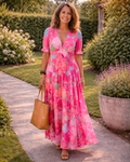 Beatrix – Sleeveless V-Neck Floral Midi Dress