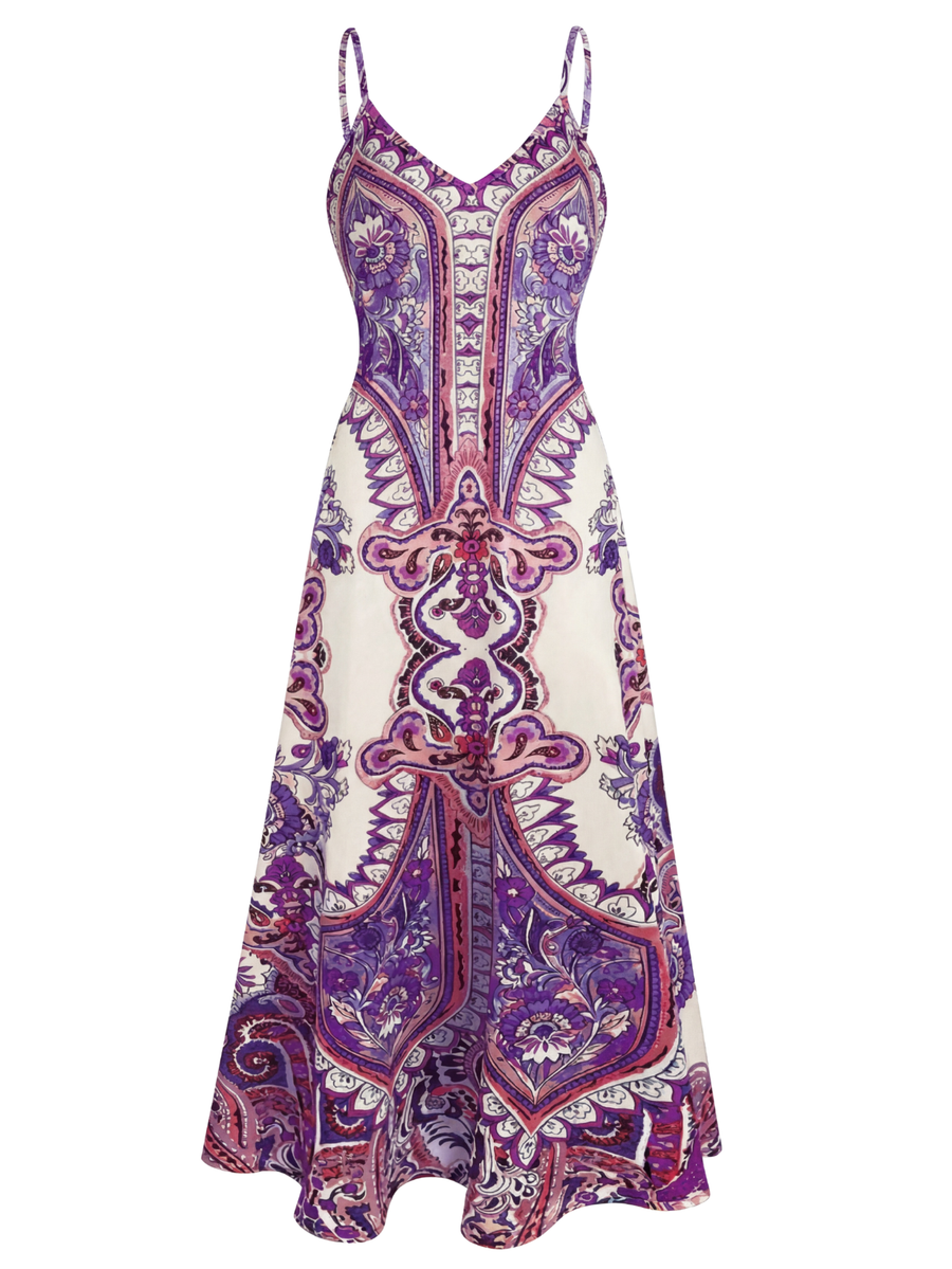 Ottoline - Boho Floral Print Sleeveless Dress
