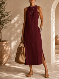 Jemima - Sleeveless Midi Dress with Stand Collar