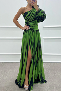 Riley - Elegant Striped Maxi Dress with One Shoulder