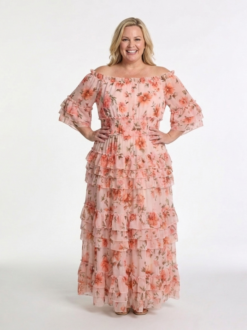 Jemima – Off-Shoulder Floral Ruffle Tiered Maxi Dress