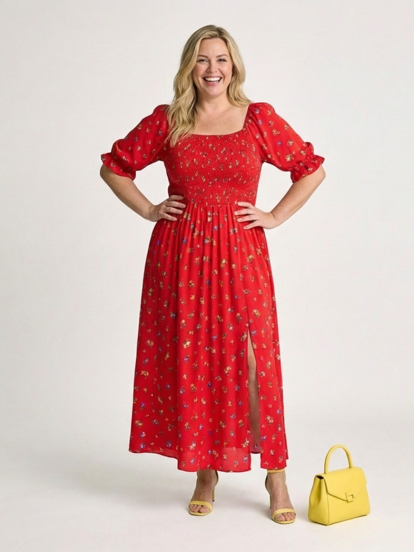 India – Square Neck Floral Midi Dress