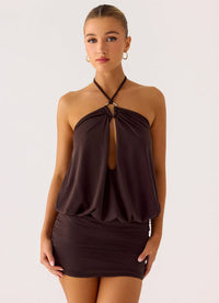 Jisoo Halter Mini Dress Cool Chocolate