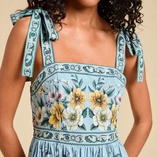 Moda Me Couture Dress Multicolor Boho Women's Floral Sleeveless Tie