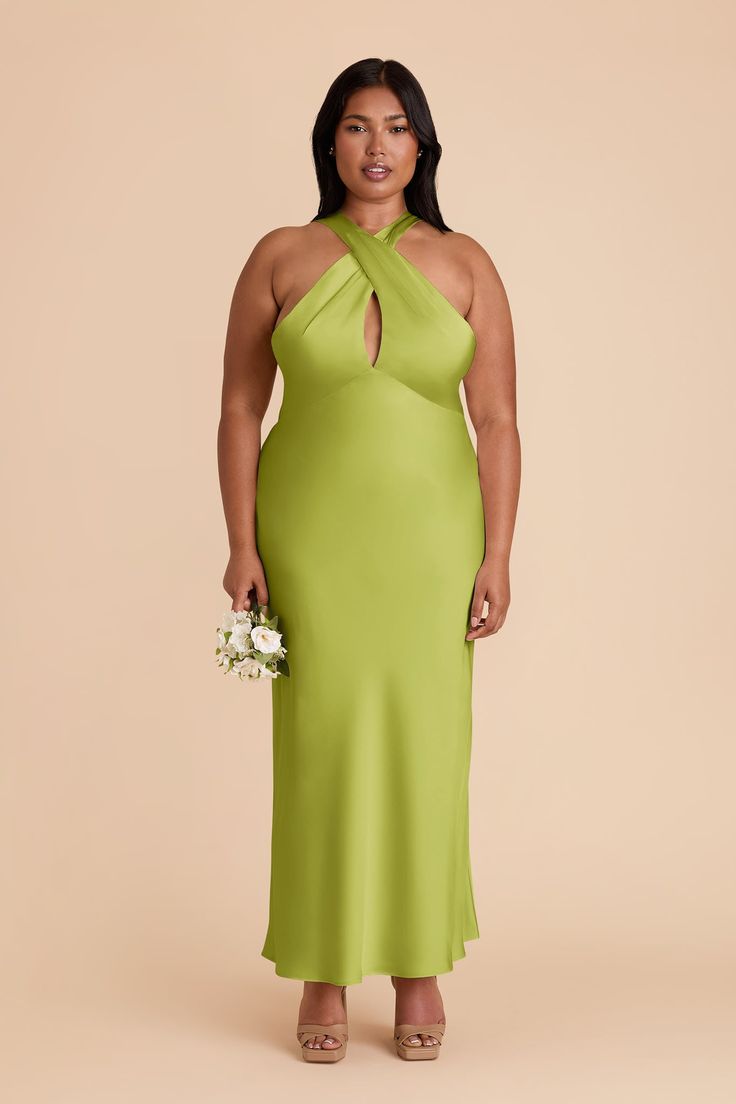 Grey Monique Matcha Matte Satin Dress