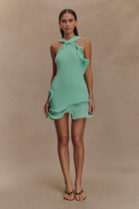 Caprice Halter Knit Mini Dress Lagoon
