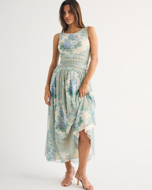 Women's The A&F Convertible Mesh Maxi Dress In Green Stripe Size XS &