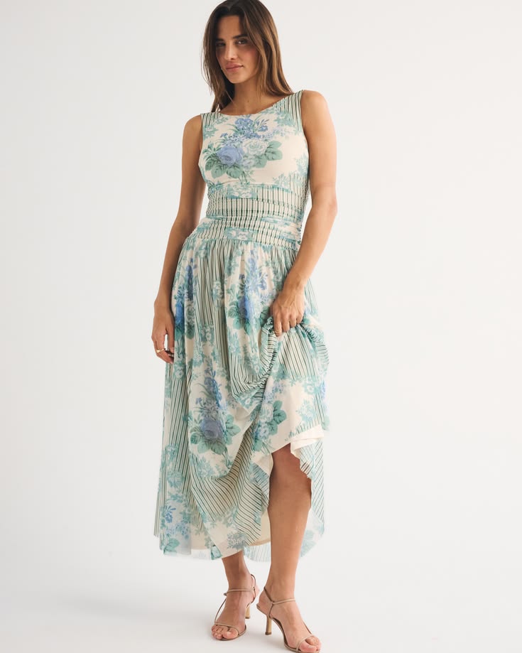 Women's The A&F Convertible Mesh Maxi Dress In Green Stripe Size XS &