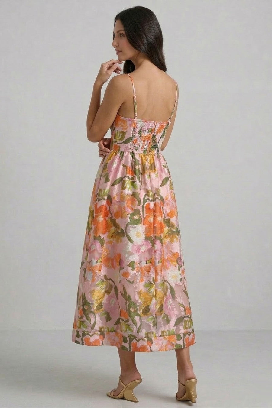 Everest Floral Midi Dress, Peach Multi