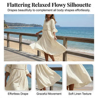 Raeven - Lightweight Midi Dress with Lace Cut-Out Details and Flutter Sleeves