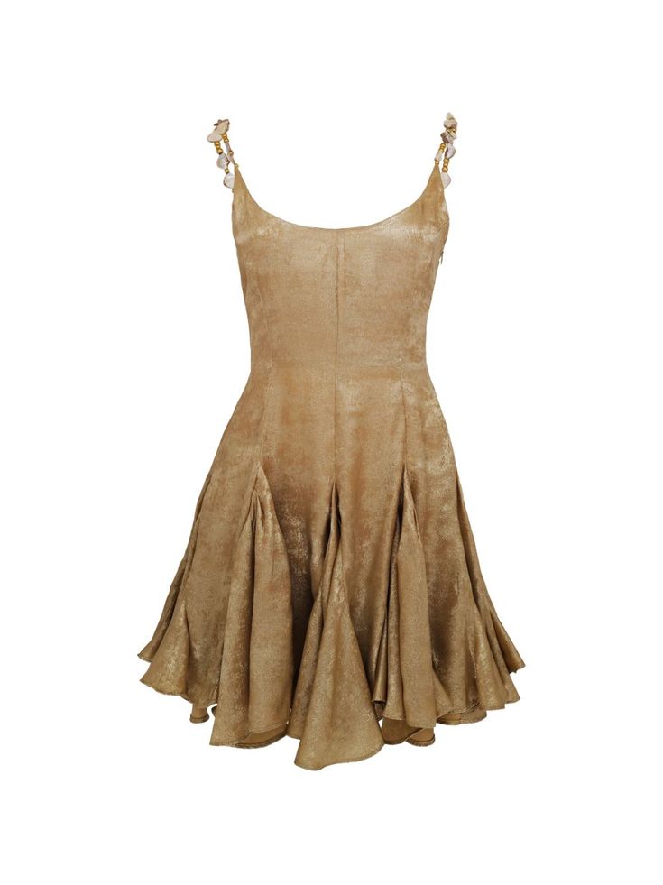 Azeeza Solenne Embellished Strap Mini Dress Gold