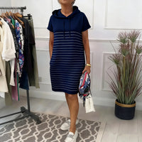 Xanthea - Striped Hooded Everyday Shift Dress