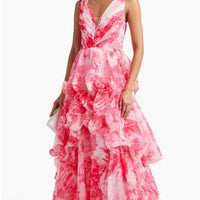 Marchesa Dress Marchesa Notte Pink Tiered Printed Chiffon Gown Color: