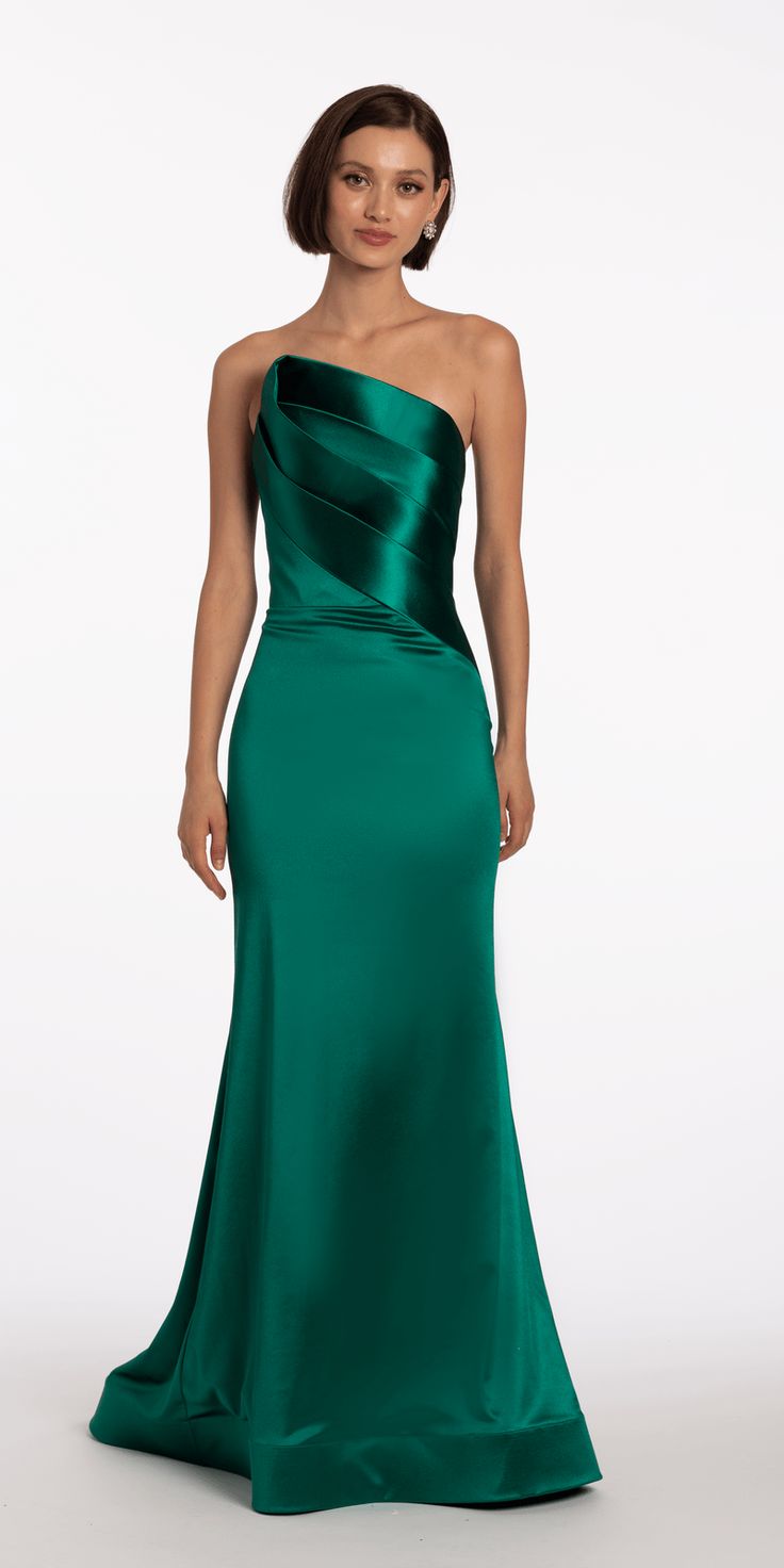 Satin Pleated Strapless Trumpet Dress With Sweep Train Missy 4 Emerald
