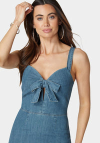 Front Tie Fit & Flare Denim Dress