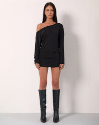 Shelisa Slouchy Mini Dress In Black
