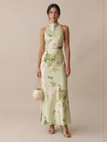 O.P.T Dress Few Moda O.P.T Roslyn Silk Maxi Dress Color: Green Pink