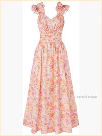 Sleeveless Floral Print A Line Ruffle Wedding Guest Dress With Pockets